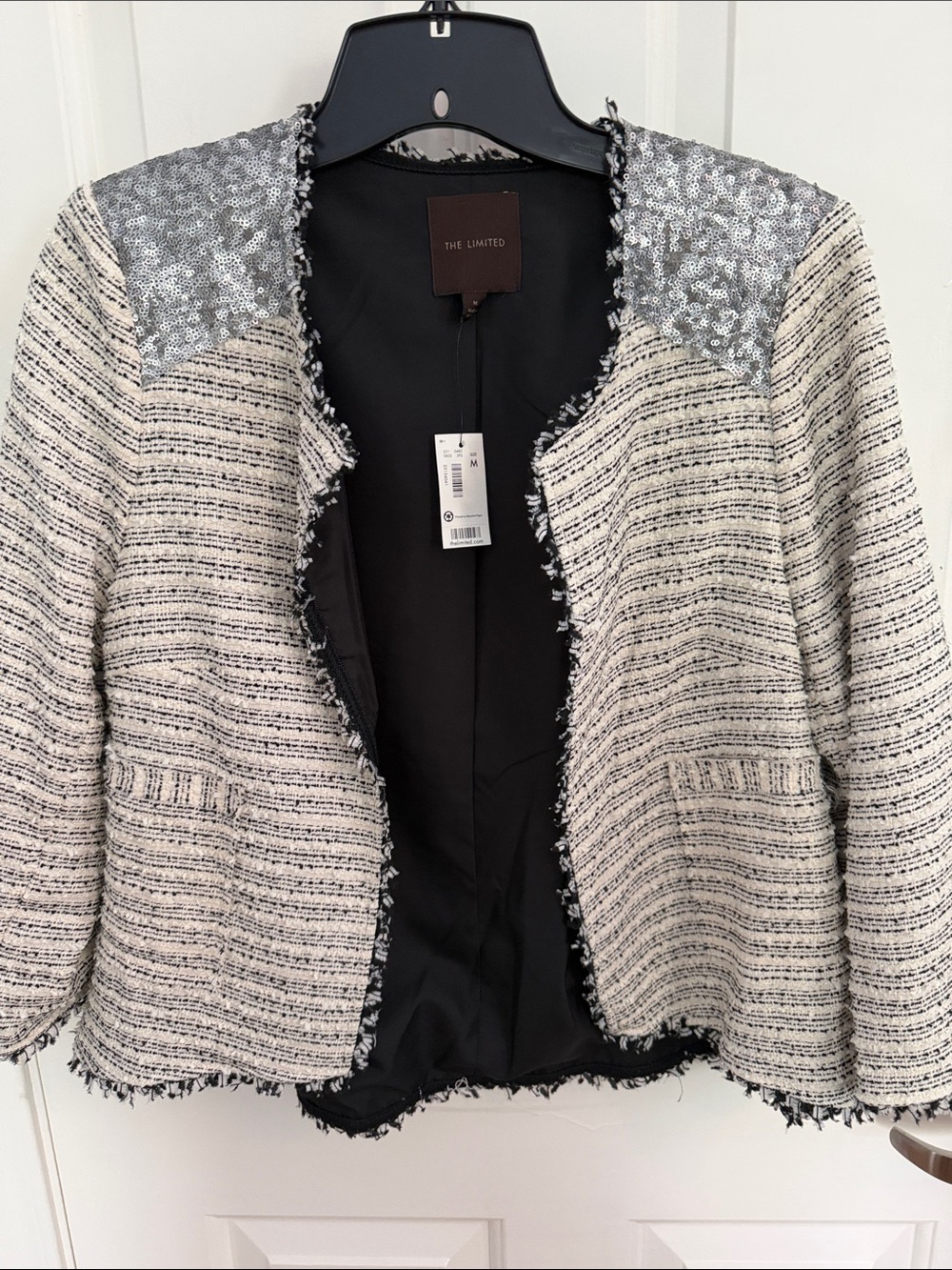 The Limited Cream & Black Blazer with Silver Sequin Shoulders